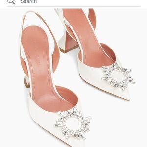 Amina Muaddi White Heels with Crystal Detail